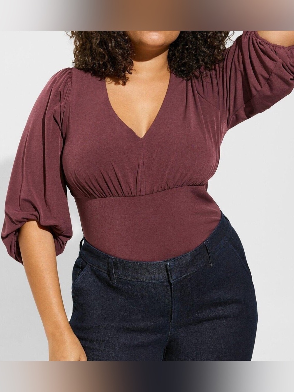 Torrid Studio Knit V-Neck Quarter Sleeve Shirred Top Purple Size 4X Plus Size